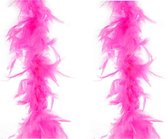 2x stuks carnaval verkleed veren Boa kleur fluor fuchsia roze 2 meter - Verkleedkleding accessoire