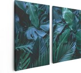 Artaza Canvas Schilderij Tweeluik Tropische Groene Bladeren - 80x60 - Foto Op Canvas - Canvas Print