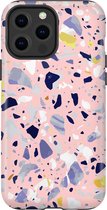 Apple iPhone 13 Pro Max Telefoonhoesje - Extra Stevig Hoesje - 2 lagen bescherming - Met Marmerprint - Terrazzo - Roze