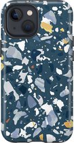 Apple iPhone 13 Mini Telefoonhoesje - Extra Stevig Hoesje - 2 lagen bescherming - Met Marmerprint - Terrazzo - Donkerblauw