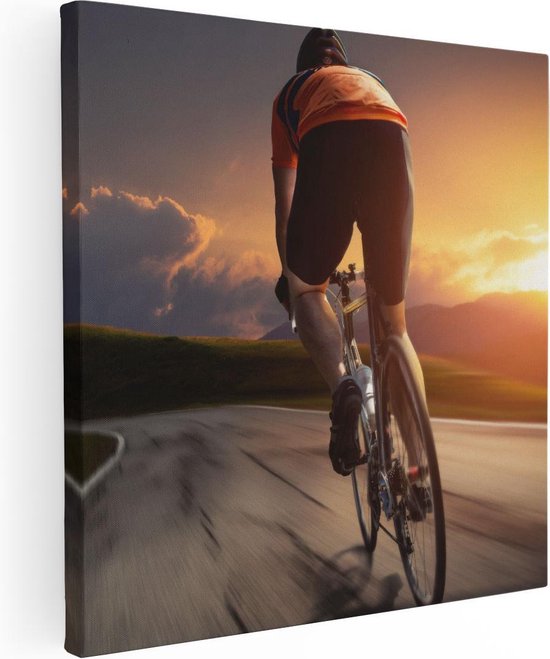 Artaza - Peinture sur toile - Cyclisme cycliste sur la route au coucher du soleil - 70 x 70 - Photo sur toile - Impression sur toile