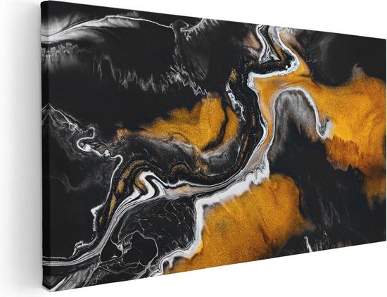 Tableau D'art Abstrait Sur Toile - 100x50 Cm, Vert Noir Gris, Style Moderne