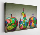 Canvas schilderij - Work of modern art - decorative apples and pear on a green background  -     337689947 - 115*75 Horizontal