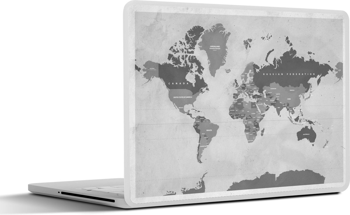 Afbeelding van product SleevesAndCases  Laptop sticker - 14 inch - Vintage Wereldkaart oud - zwart wit