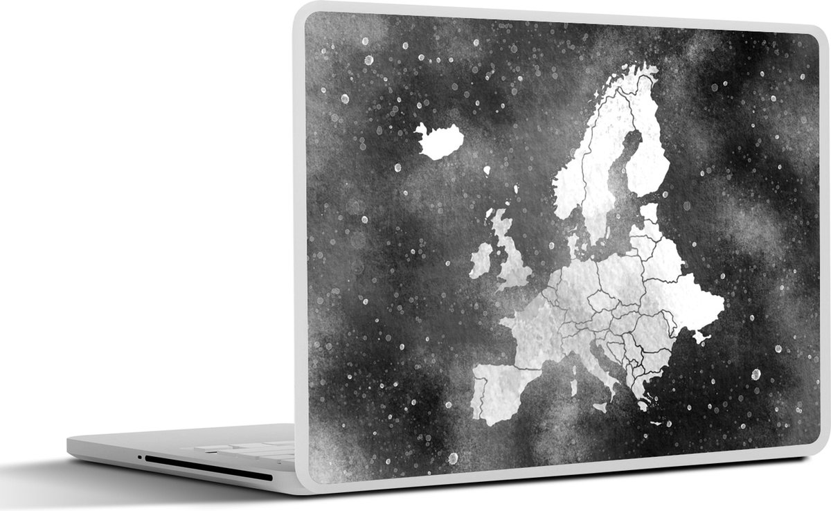 Laptop sticker - 14 inch - Europakaart op sterrenstelsel achtergrond van waterverf - zwart wit - 32x5x23x5cm - Laptopstickers - Laptop skin - Cover