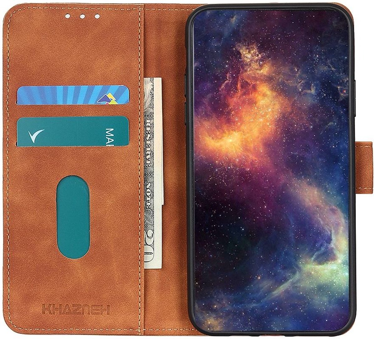 KHAZNEH Hoesje Retro Wallet Book Case Bruin Geschikt voor Samsung Galaxy S22 Ultra