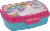 Eenhoorn broodtrommel - blauw met roze - Unicorn lunchbox