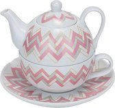 Teapot With Cup And Saucer D11xh14.5cmpink-grey 36.5cl -  Cup 30cl