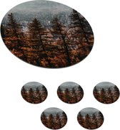 Onderzetters voor glazen - Rond - Bomen - Mist - Winter - 10x10 cm - Glasonderzetters - 6 stuks