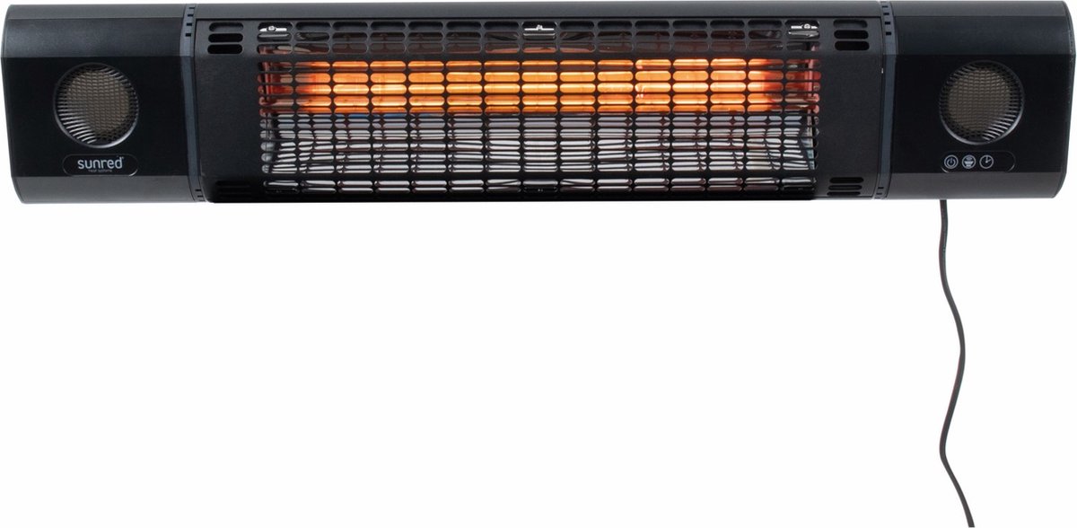 Sunred – Sun and Sound - Ultra lijn – Zwart – Wand model - Terrasverwarmer – Infraroodstraling – 2000W – Afstand bestuurbaar – Bluetooth speakers – Soft touch – Muziek – Elektrische heater – Heater