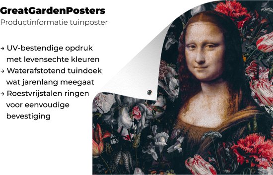 Décoration de Jardin Leonardo de Vinci - Mona Lisa - Fleurs - 40x30 cm - Toile de jardin - Affiche extérieure