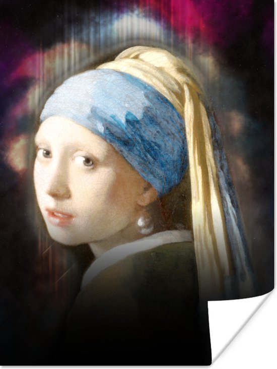 Poster Meisje met de parel - Vermeer - Regenboog - 120x160 cm XXL
