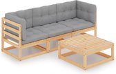 vidaXL 4-delige Loungeset met kussens massief grenenhout