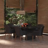 vidaXL 7-delige Tuinset poly rattan zwart