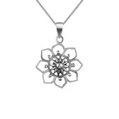 Zilveren ketting dames | Zilveren ketting met hanger, opengewerkte bloem