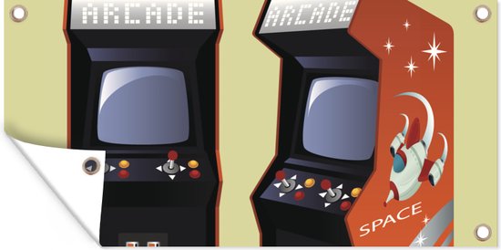 Tuinposter Games - Arcade - Rood - 60x30 cm - Tuindoek - Buitenposter