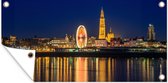 Schuttingposter Skyline - Antwerpen - Nacht - 200x100 cm - Tuindoek