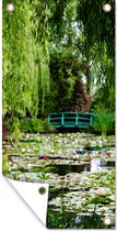 Affiche de clôture Pont vert japonais un jour d'été dans le jardin de Monet en France - 100x200 cm - Toile de jardin
