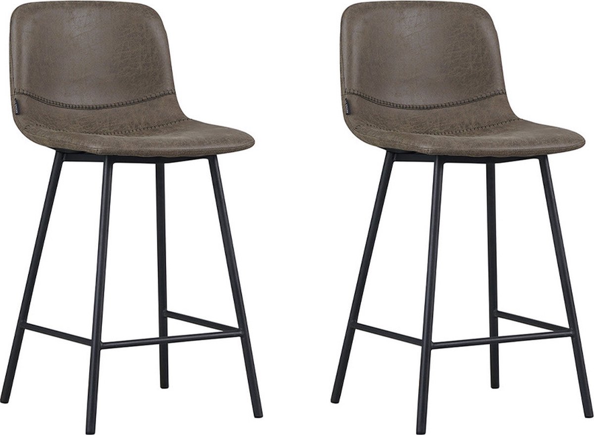 Bronx71 Industriële barkruk Mikky olijfgroen leer 68 - 79 cm - Barkrukken set van 2 - barstoel