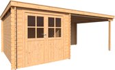 Blokhut met overkapping lessenaar dak 250 x 350 +350cm