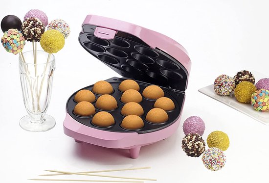 Bestron Cake pop maker - DCPM12 - 700W - 12 cake pops - Incl. 12 stokjes & vorkjes - Roze - 5 jaar garantie