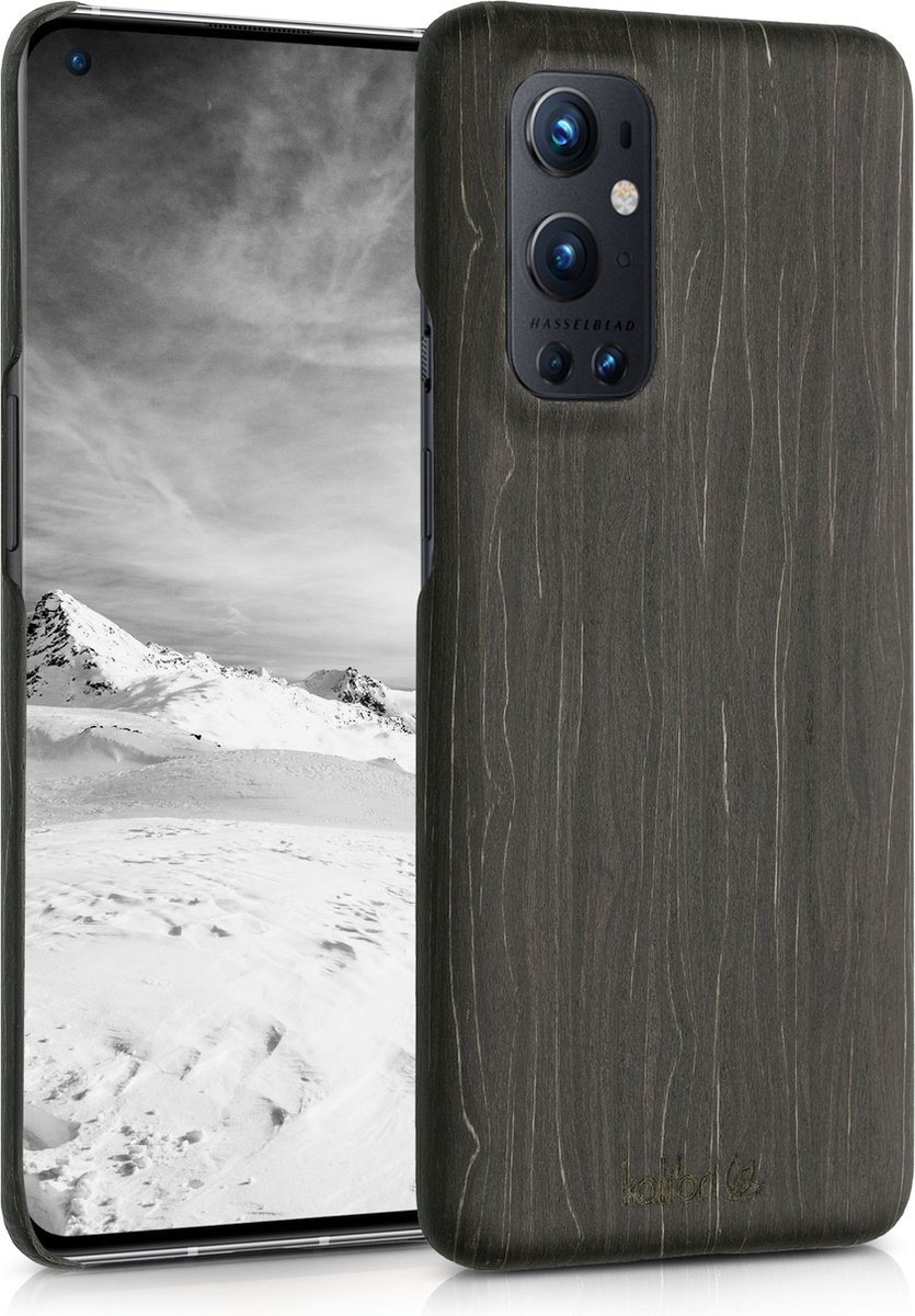 kalibri hoesje voor OnePlus 9 Pro - Beschermende telefoonhoes van hout - Slank smartphonehoesje in zwart
