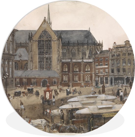 WallCircle - Wandcirkel ⌀ 30 - De Dam te Amsterdam - Schilderij van George Hendrik Breitner - Ronde schilderijen woonkamer - Wandbord rond - Muurdecoratie cirkel - Kamer decoratie binnen - Wanddecoratie muurcirkel - Woonaccessoires