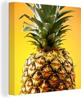 Canvas Schilderij Ananas - Fruit - Geel - 90x90 cm - Wanddecoratie