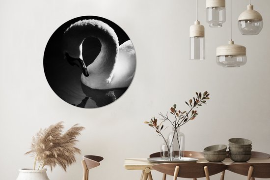 Cercle mural - Cercle mural - Cygne Witte dans l'eau réfléchissante - Aluminium - ⌀ 90 cm - Intérieur et Extérieur