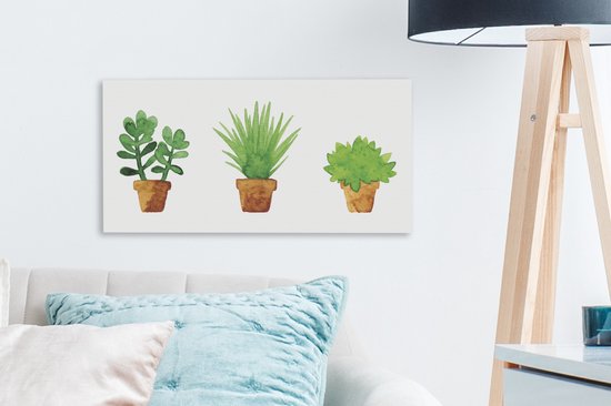 Toile Peinture Pot de Fleurs - Aquarelle - Plantes - 40x20 cm - Décoration murale