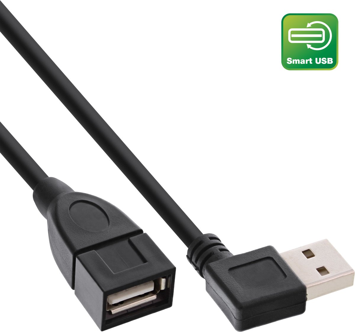 Image of Easy-USB-A haaks (links/rechts) naar USB-A verlengkabel - volledig bedekt - USB2.0 - tot 2A / zwart - 1 meter