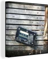 Canvas Schilderij Cassette speler - Cassettebandje - Hout - 20x20 cm - Wanddecoratie