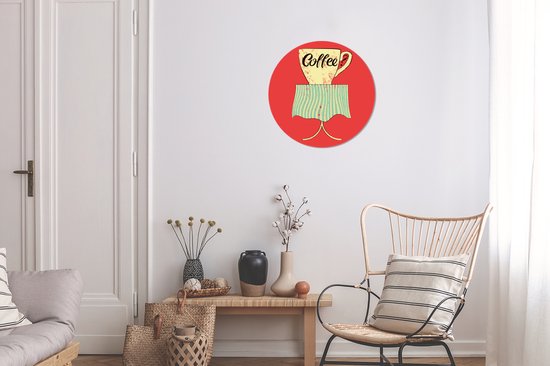 Illustration de Café vintage sur fond rouge Sticker mural cercle mural - ⌀ 30 cm - peinture ronde - cercle papier peint - cercle mural - cercle vivant - autocollant & découpe ronde