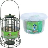 Vogel voedersilo voor kleine vogels metaal groen 36 cm inclusief 14 vetbollen - Vogelvoer - Vogel voederstation -Vogelvoederhuisje