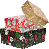 Paquet de 6x Rouleaux de Noël /papier cadeau doré rouge et noir avec impression 2,5 x 0 mètres - Emballage cadeaux de Noël