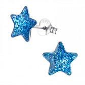 Oorbellen meisje zilver | Zilveren oorstekers, blauwe ster met glitters