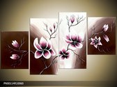 Schilderij -  Magnolia - Bruin, Crème, Roze - 120x65cm 4Luik - GroepArt - Handgeschilderd Schilderij - Canvas Schilderij - Wanddecoratie - Woonkamer - Slaapkamer - Geschilderd Door Onze Kunstenaars 2000+Collectie Maatwerk Mogelijk