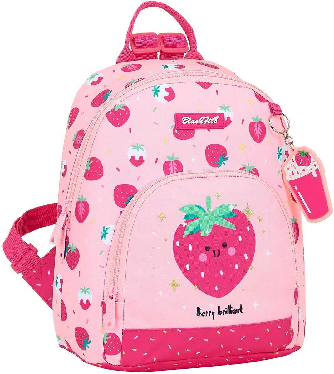 BlackFit8 Peuterrugzak Aardbei - 28 x 24 x 5 cm - 100% gerecycled Polyester
