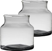 Set van 2x stuks transparante/grijze stijlvolle vaas/vazen van gerecycled glas 22 x 18 cm - Bloemenvaas voor binnen gebruik
