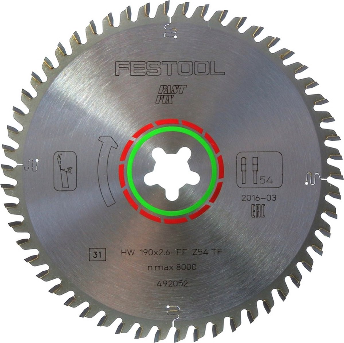 Festool 492052 FF TF54 Cirkelzaagblad 190 x FF x 54T Hout Epoxy Aluminium Kunststof