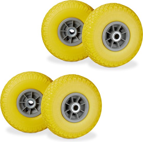 relaxdays 4 x roue de diable - 3.00-4 - pneu en caoutchouc - paliers lisses - 150 kg - axe 20 mm