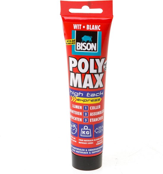Bison poly max - high tack express - wit - 165 gram