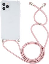 Apple iPhone 12 Hoesje - Mobigear - Lanyard Serie - TPU Hoesje met koord - Transparant / Roze - Hoesje Geschikt Voor Apple iPhone 12