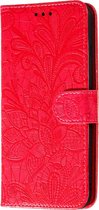 Apple iPhone 12 Hoesje - Mobigear - Flowers Serie - Kunstlederen Bookcase - Rood - Hoesje Geschikt Voor Apple iPhone 12