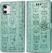 Apple iPhone 12 Hoesje - Mobigear - Cat and Dog Serie - Kunstlederen Bookcase - Turquoise - Hoesje Geschikt Voor Apple iPhone 12