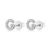 Tracelet - Zilveren Oorbellen - Oorbellen Letter G | Studs zilver met zirkonia | 925 Sterling Zilver - Direct uit voorraad - Met 925 Zilver Certificaat - In Leuke cadeauverpakking