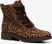 TwoDay leren dames veterboots met luipaardprint - Bruin - Maat 41 - Echt leer