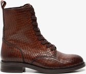 TwoDay leren dames croco veterboots - Bruin - Maat 40 - Echt leer