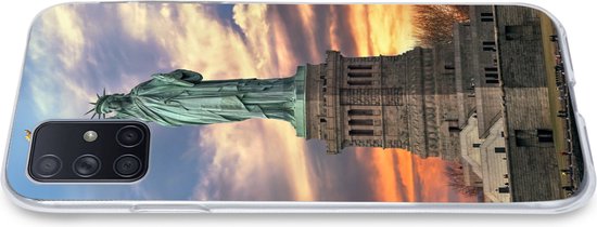 Telefoonhoesje Geschikt voor Samsung Galaxy A51 5G hoesje - Vrijheidsbeeld in New York tijdens zonsondergang - Siliconen Telefoonhoesje Telefoonhoesje