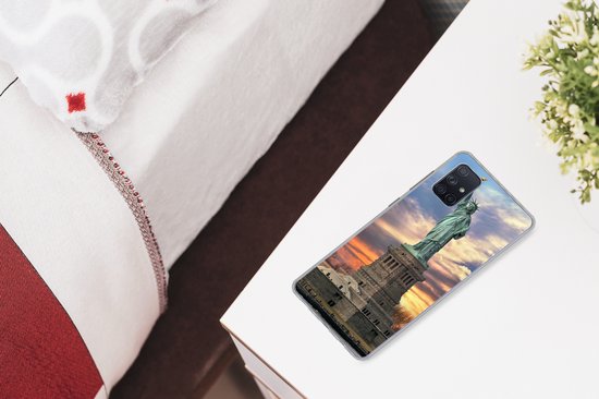 Telefoonhoesje Geschikt voor Samsung Galaxy A51 5G hoesje - Vrijheidsbeeld in New York tijdens zonsondergang - Siliconen Telefoonhoesje Telefoonhoesje